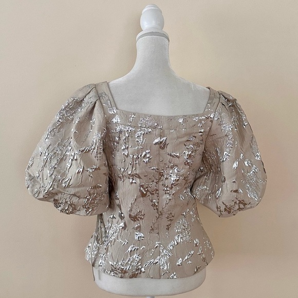 JONATHAN SIMKHAI Taylor Matelassé Puff Sleeve Top Champagne Puff NEW - Picture 6 of 10